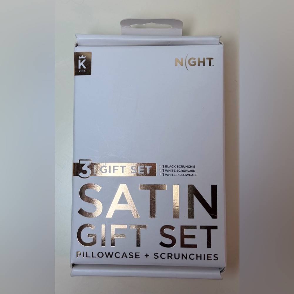 Night Satin Gift Set with White Pillowcase & Scrunchies
